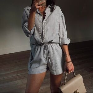 Stripe Button Down Shirt + Shorts XS